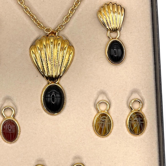 Weingeroff Signed QVC Interchangeable Pendant Pierced Earrings Scarab Set With B - Picture 10 of 12